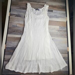 Polo Ralph Lauren 100% Cotton A-Line White Dress Large Slip Lined